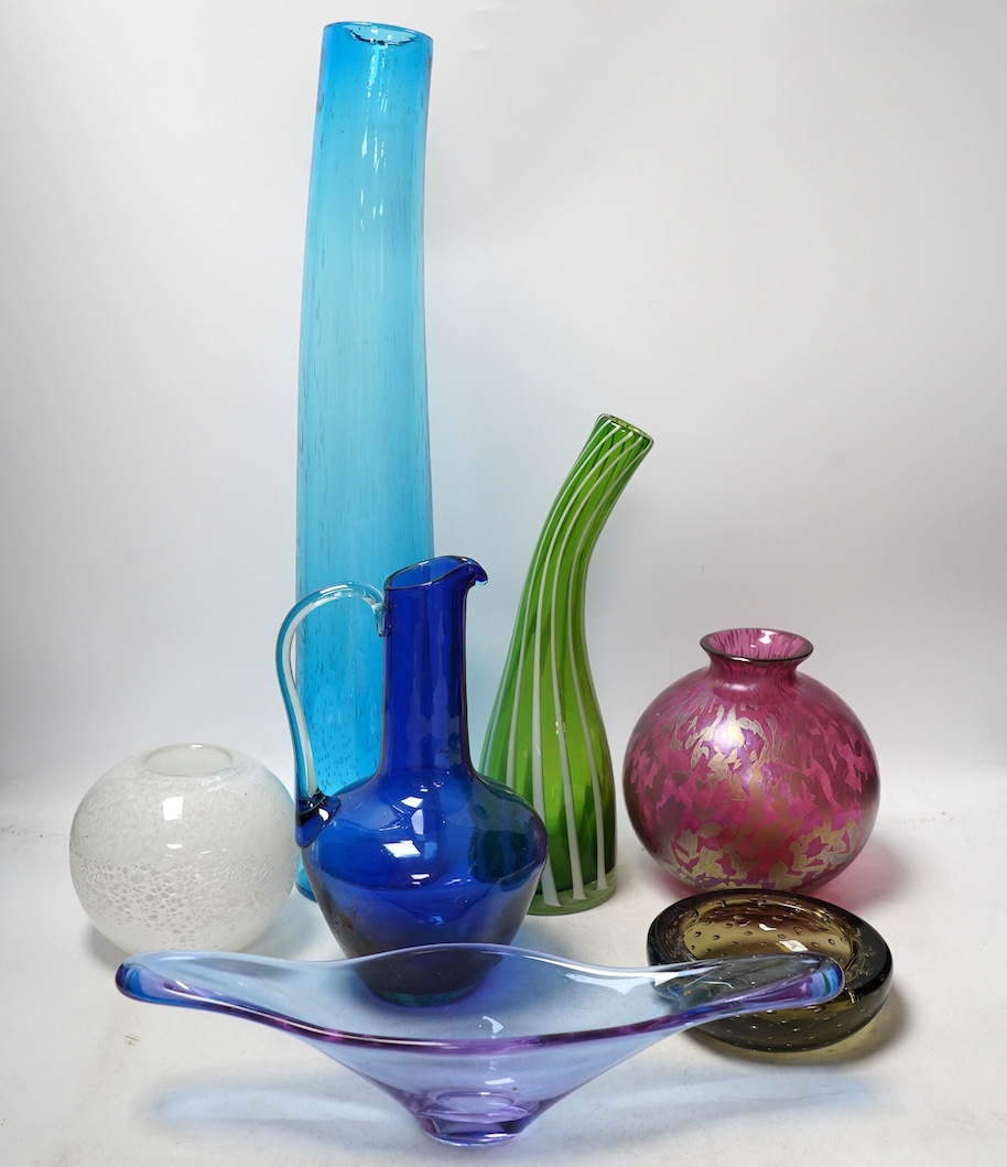 Seven pieces of modern glass to include Royal Brierley and Whitefriars. tallest 50cm. Condition - good